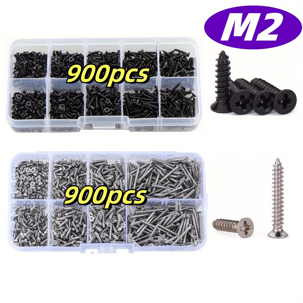 M2 900 ชิ้นสีดํา/นิกเกิลชุบ Phillips Self Tapping