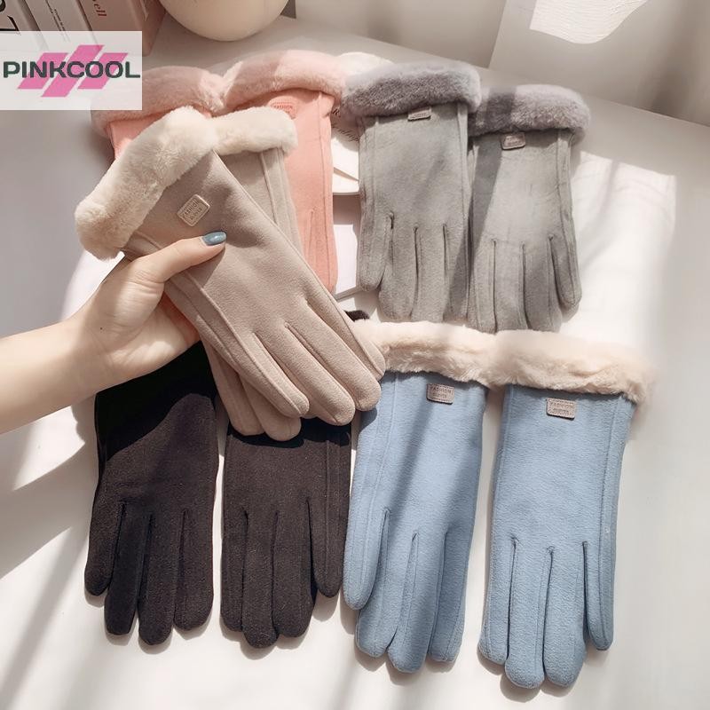 Pinkcool ขนแกะถุงมือแฟชั่นถุงมือฤดูใบไม้ร่วงฤดูหนาวน่ารัก Furry Warm Mitts Full Finger Mittens ผู้หญิงกีฬากลางแจ้งหญิงถุงมือร้อน