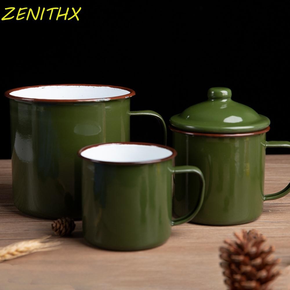 Zenithx ถ้วยเคลือบ Nostalgic, โถชาเขียวหนา, ย้อนยุคพร้อมฝาปิด Anti-fall 1970s แก้วสไตล์จีนของขวัญ