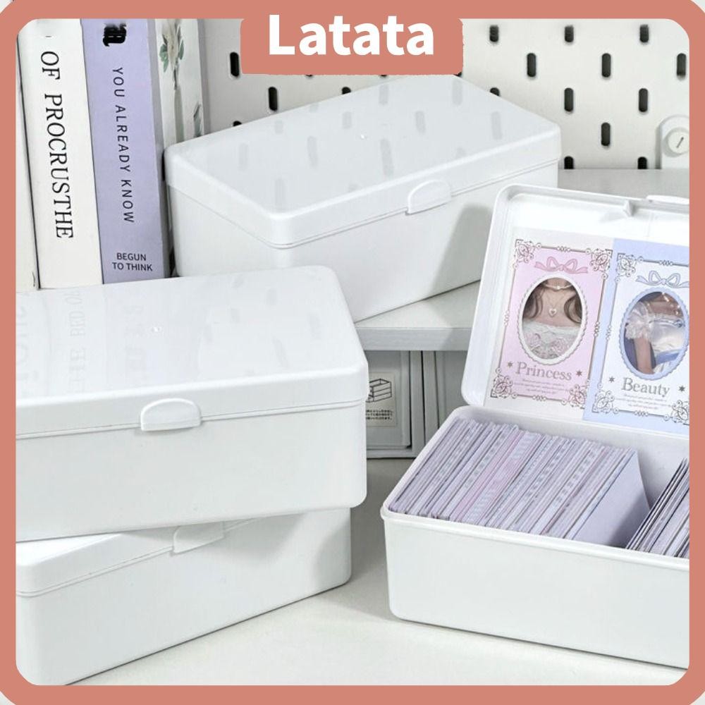 กล่องเก็บของ LATA, ที่ใส่รูปภาพกันฝุ่นแบบฝาพับ, พลาสติก Ins กล่องสะสมภาพถ่ายสีขาวเครื่องประดับลิปสติก