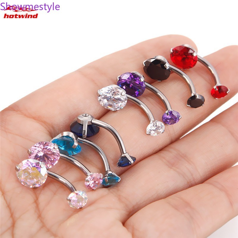 SML คริสตัลเพทายสะดือท้องแหวนบาร์เหล็ก Rhinestone Body Piercing เครื่องประดับ