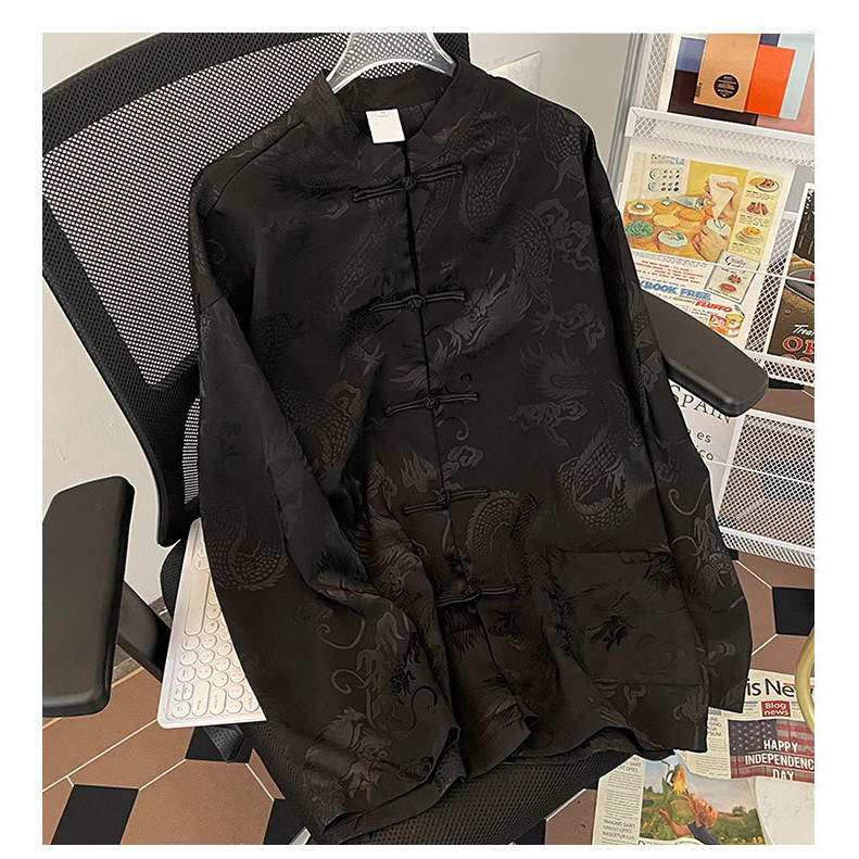 สไตล์จีนย้อนยุคผ้าไหมน้ำแข็งเสื้อผู้ชายมังกรเข้มแบบหัวเข็มขัดลำลองฤดูใบไม้ผลิและฤดูใบไม้ร่วงเสื้อผู้ชายและผู้หญิงสามารถสวมใส่ - รูปที่ 4
