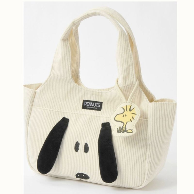 สไตล์ญี่ปุ่นฤดูใบไม้ร่วงฤดูหนาว Snoopy Corduroy กระเป๋าถือนักเรียนหญิงเวอร์ชั่นเกาหลีกระเป๋าถือ Mommy ความจุขนาดใหญ่