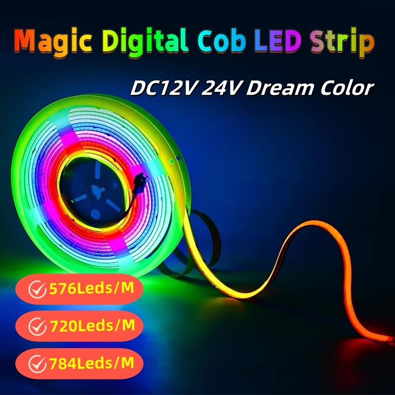 Magic Digital Cob LED Strip 576 720 784 Leds/M RGB RGBW DC12V 24V Dream สี Cob ยืดหยุ่น Strip Light สําหรับ KTV Bar ตกแต่งห้อง 5Meters