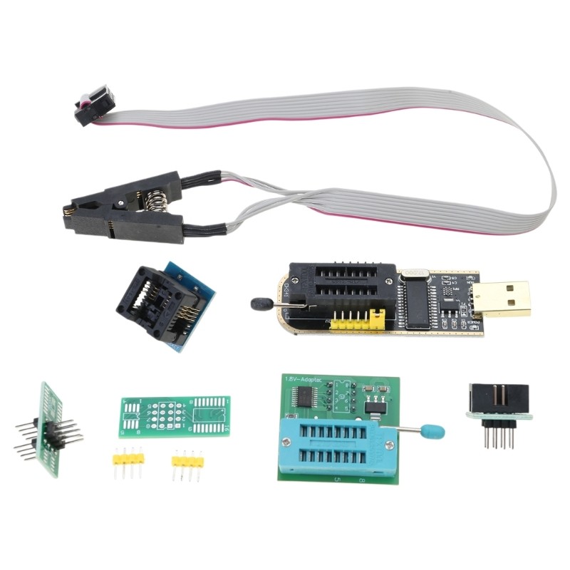 3C 1 ชุด CH341A USB Programmer Package สําหรับ EEPROM BIOS พร้อมอะแดปเตอร์ 8V 1 ตัว SOIC8 ทดสอบคลิปแ