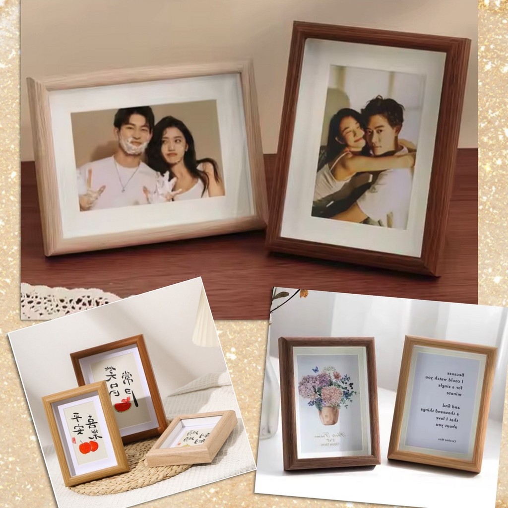 🚀 กรอบรูป ลายไม้ ขนาด A4 6x4 นิ้ว มินิมอล พร้อมกระจก มีขาตั้ง แขวนผนัง กรอบป้าย ประกาศนียบัตร ภพ.20 ป้ายประกาศ 🚀