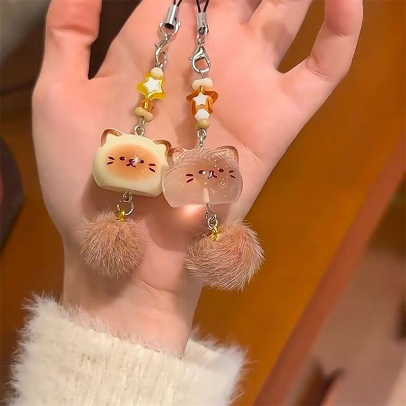 ตุ๊กตาลูกแมวน่ารักการ์ตูนจี้โทรศัพท์โซ่กระเป๋ากุญแจป้องกันการสูญหายจี้นักเรียนเพื่อนที่ดีที่สุดจี้จี้คู่