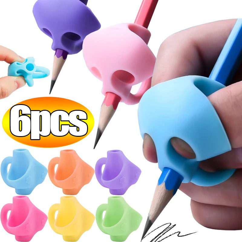 1/6ชิ้น เด็กซิลิโคนสามนิ้วดินสอจับ - การเขียนท่า แก้ไข สําหรับอายุ 3-7 - ห้องเรียนต้องมี