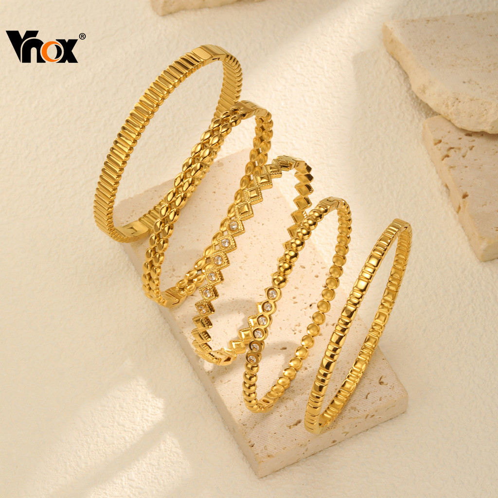 Vnox ไทเทเนียมเหล็กเรขาคณิตเปิดสร้อยข้อมือผู้หญิง,18k Gold Non Fading แฟชั่นสร้อยข้อมือเครื่องประดับของขวัญ