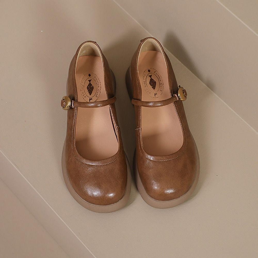 LIANPU รองเท้า Mary Jane, ปากตื้นหนังผู้หญิงรองเท้าไม่มีส้นรองเท้าแฟชั่นส้นเตี้ยสบายรอบนิ้วเท้าบัลเล่ต์แฟลต Commute - รูปที่ 3