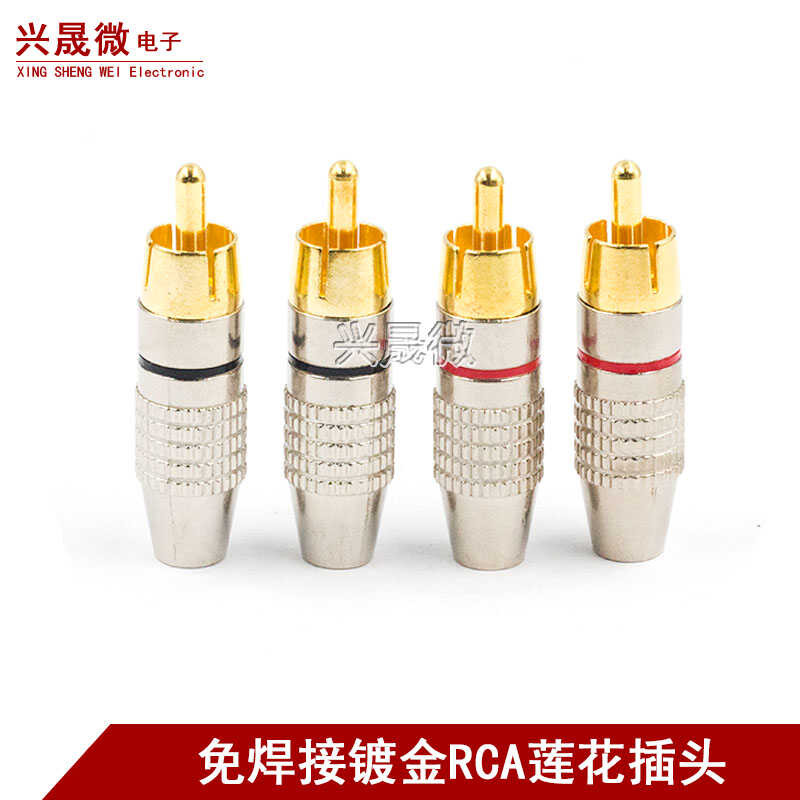 ปลั๊กหัวฝักบัว rca แบบยึดสีทองที่ปราศจากบัดกรีขั้วต่อเสียงสายสัญญาณเสียงการตรวจสอบหัววิดีโอลําโพงสายลําโพง