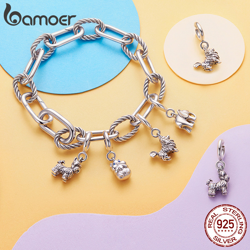 Bamoer 925 Sterling Sliver Charm หนูแฮมสเตอร์ Pomeranian Locket อุปกรณ์สัตว์เลี้ยงจี้ DIY สําหรับสร้อยข้อมือของขวัญ