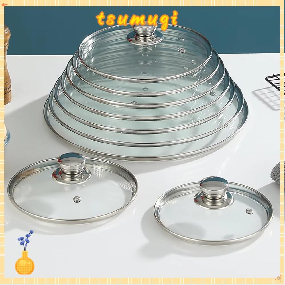 TSUMUGI ฝาแก้วนิรภัย, สแตนเลส Anti-Scalding ฝาครอบหม้อที่มองเห็นได้, Universal 16-34 ซม.ลูกบิดรอบกระทะทอดฝาครอบอุปกรณ์ครัว