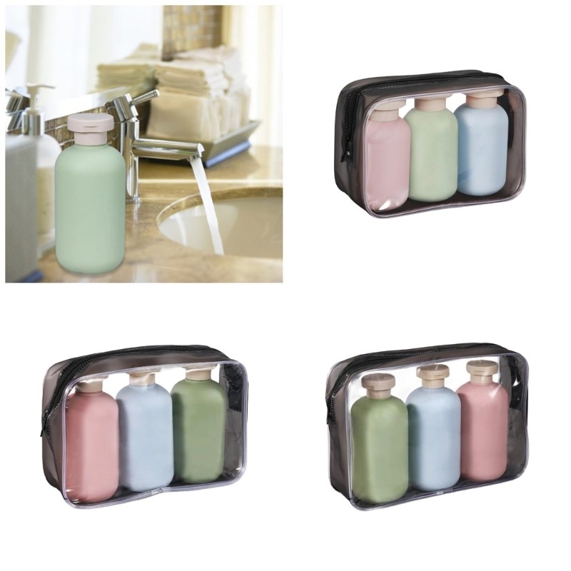 Estone 3 แพ็คขนาดการเดินทางเติมขวดบีบ 100 200 300ML Leakproof คอนเทนเนอร์สําหรับแชมพูโลชั่นครีม Body