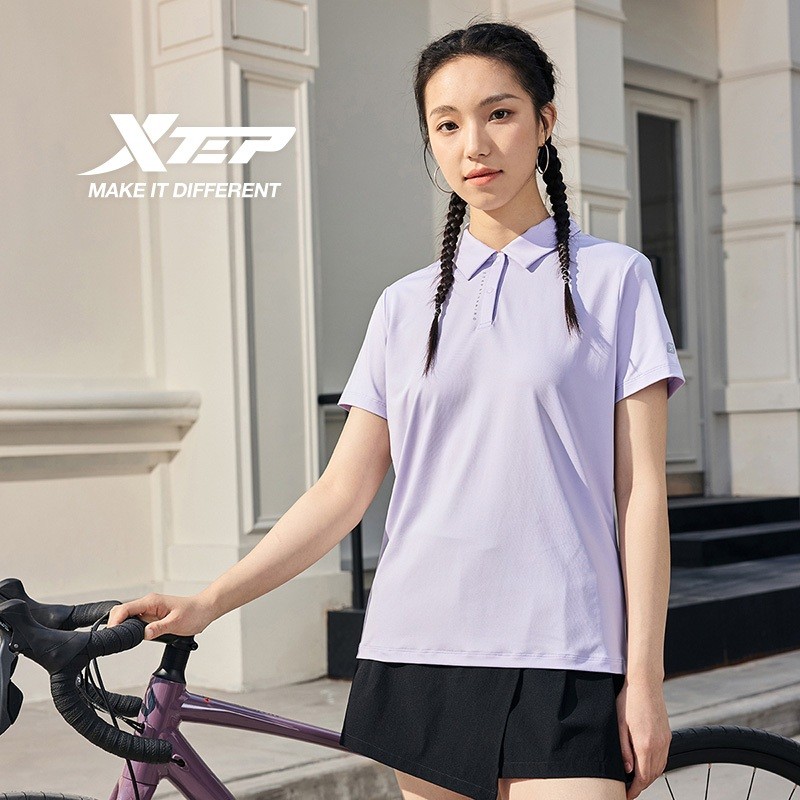 XTEP Women's Ice Silk POLO Shirt ฤดูร้อนใหม่ การฝึกอบรม แขนสั้น Lapel เสื้อยืดกีฬา — صورة 3