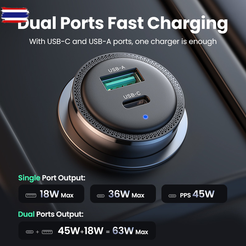 UGREEN 63W Car Charger Support Samsung 45W SFC 2.0 Charger for iPhone 16 15 14 Pro Max Samsung S25 S