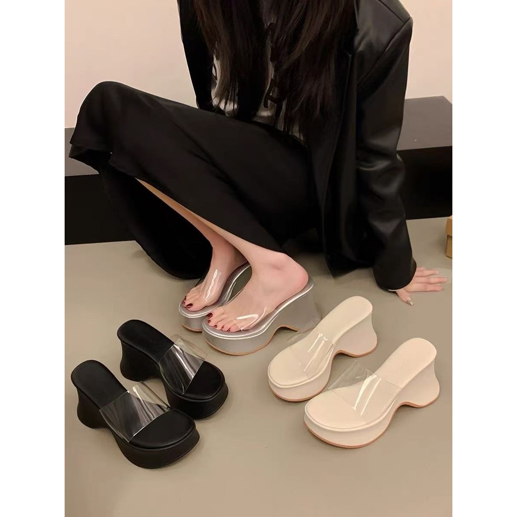 One for all พร้อมส่งจากไทย TX655 รองเท้าเเตะส้นสูงเเบบสวม หนา3นิ้ว พื้นนุ่ม แฟชั่นสไตล์เกาหลี สำหรับผู้หญิง