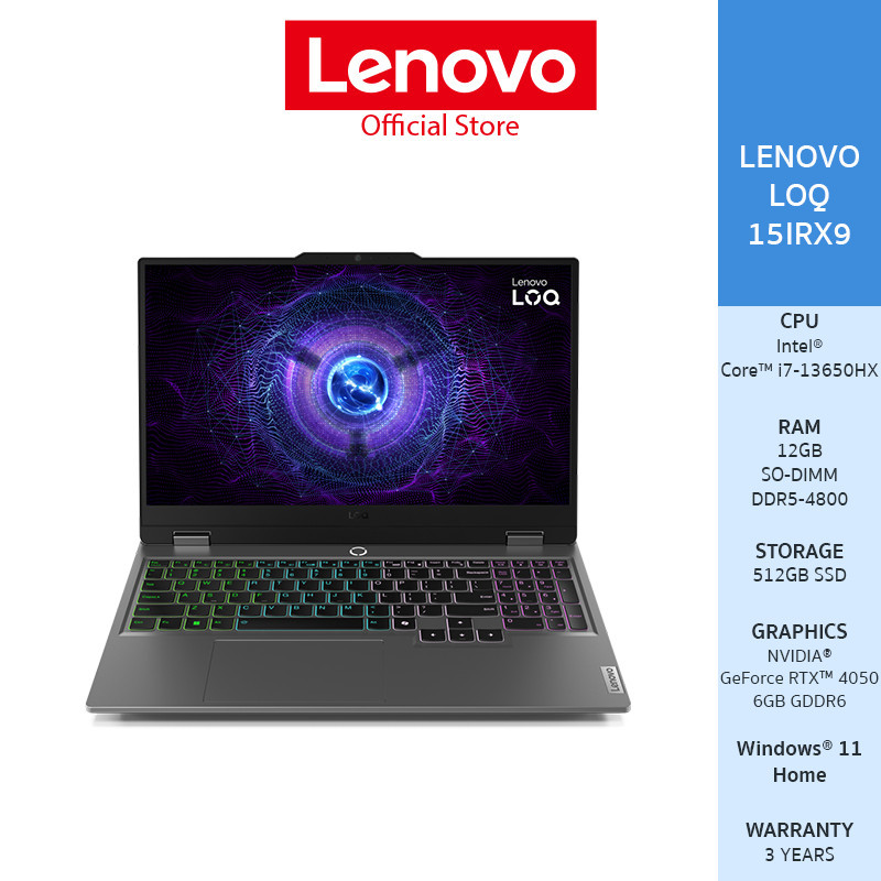 [ผ่อน 0%]Lenovo LOQ 15IRX9 (83DV00LFTA)Notebook Intel i7-13650HX Nvidia Geforce RTX 4050 144Hz