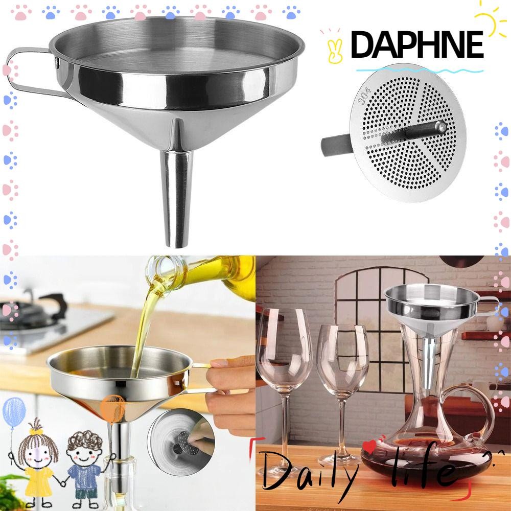 DAPHNE กรวยสแตนเลส,ที่มีตัวกรองที่ถอดออกได้ช่องทางกรองปากกว้าง, เครื่องมือห้องครัวการรั่วไหลของน้ํามันเครื่องเทศทําอาหารกรองน้ํามันกรองสําหรับบรรจุขวด ไห