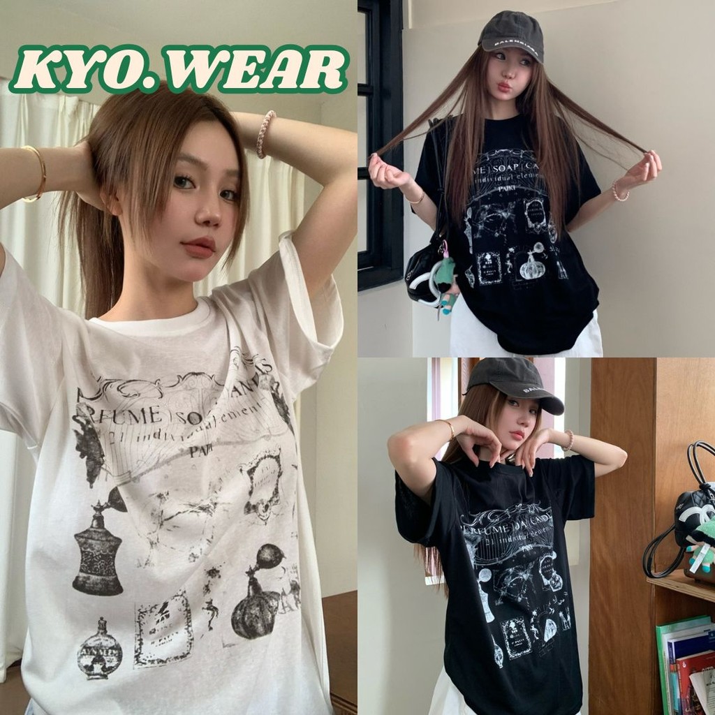 KYO 🌸 เสื้อยืดสตรีไซส์ใหญ่ คอกลม  สไตล์เกาหลี Cotton 100% ผ้านุ่มใส่สบาย ใส่ได้ทุกโอกาส "PERIUME" ส่งจากไทย