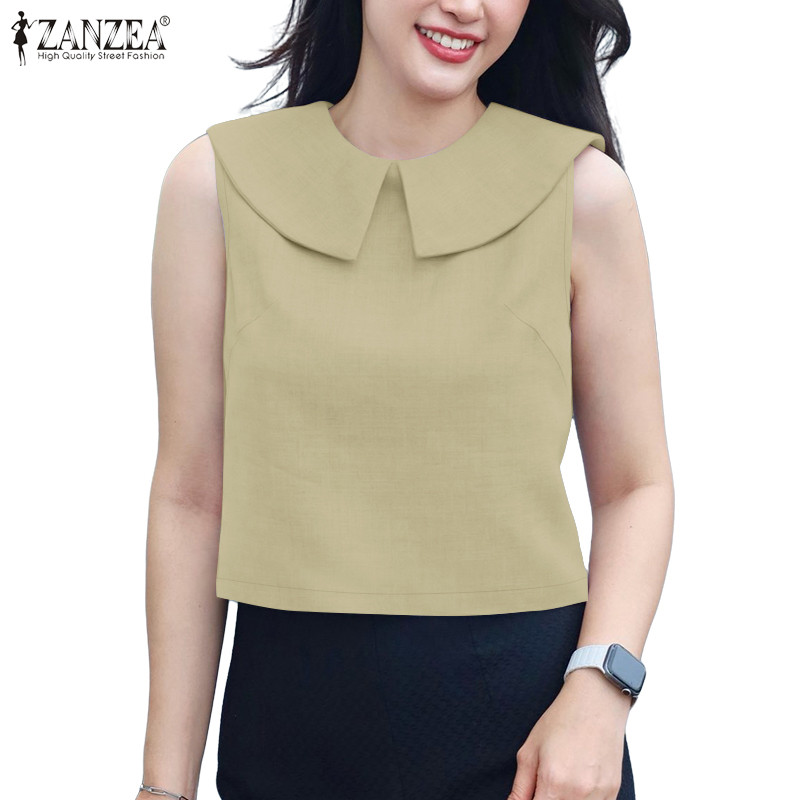 ZANZEA ซานเซีย ชุดเดรสแขนกุดคอกลมสไตล์เกาหลีสำหรับผู้หญิง ดีไซน์เรียบหรู
