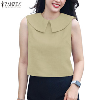 ZANZEA แขนกุดสไตล์เกาหลีสำหรับผู้หญิง ดีไซน์เรียบร้อย สีทึบส…