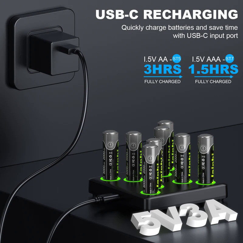 Laiphi smart AA AAA Lithium Rechargeable Battery Charger set, with 1.5V AA rechargeable lithium Batt