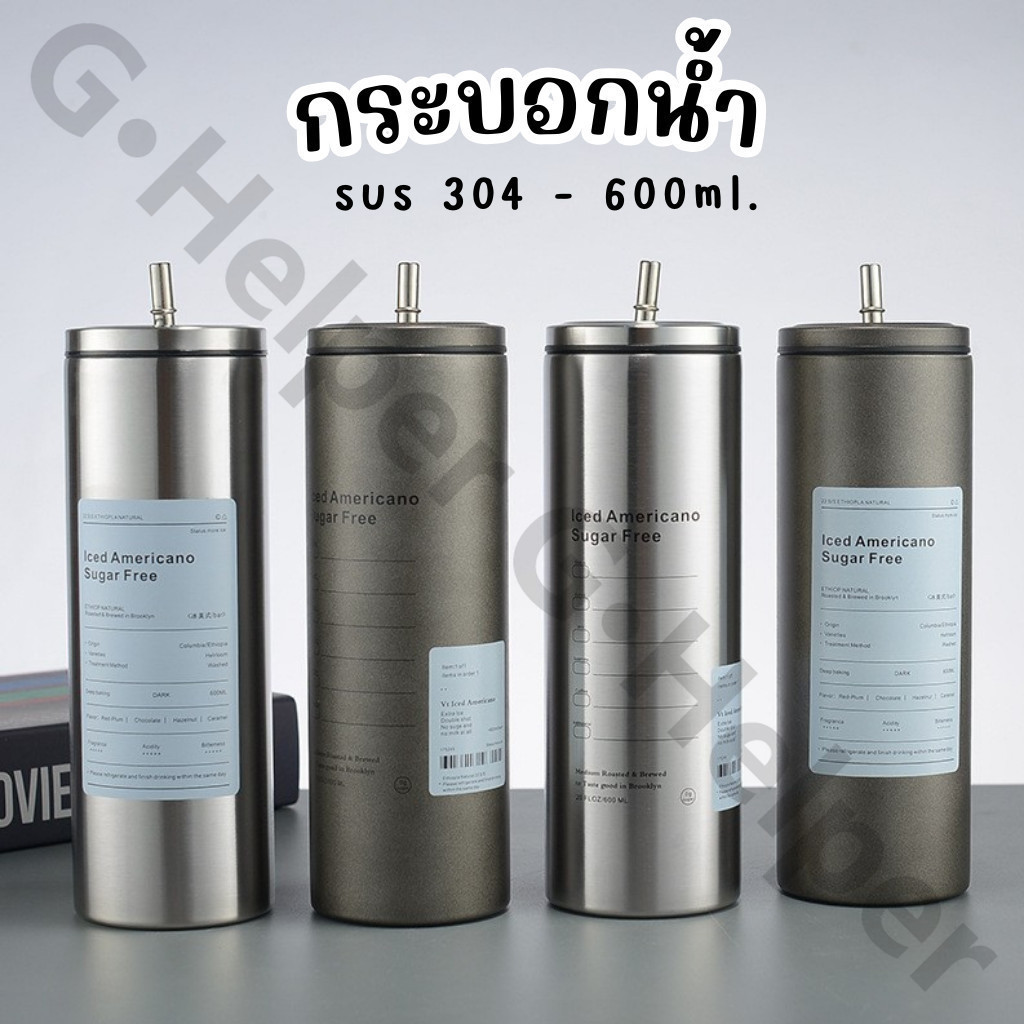 แก้วเก็บความร้อน B0121 ขนาด 600ML/20OZ สแตนเลส304 พร้อมหลอด Americano Cup แก้วเยติ แก้วกาแฟ เย็น