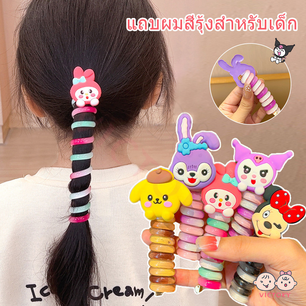 VICTOKY ยางรัดผมหางม้า แบบเกลียว ที่มัดผม ยืดหยุ่นสูง มัดผม ลายสัตว์น่ารัก สําหรับเด็ก 1 ชิ้น หลากหลายสไตล์