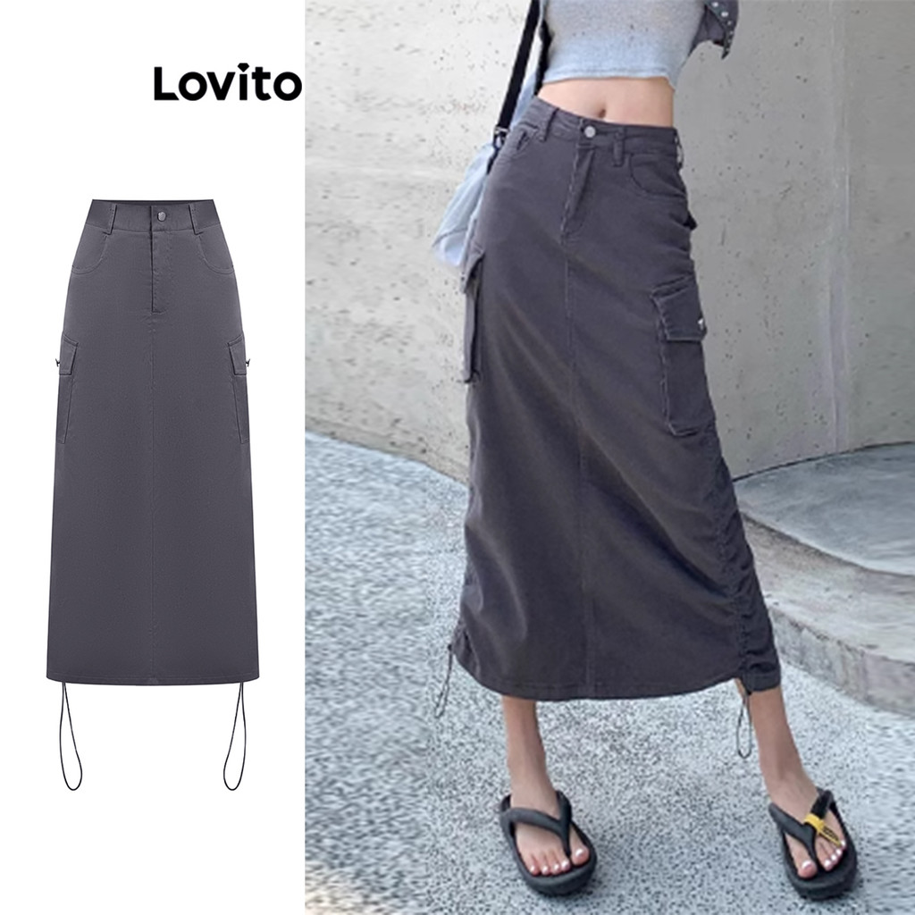 Lovito กระโปรงกระเป๋าธรรมดาแบบสบาย ๆ สำหรับผู้หญิง LAD106161
