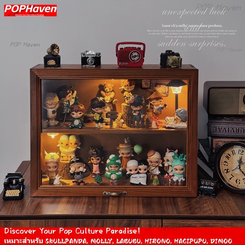 POPHaven PopMart ตู้เก็บของย้อนยุค ไม้ลึกเก็บเครื่องสำอางตู้เล็กชั้นวางเครื่องประดับวินเทจตู้ DIYไม้เนื้อแข็งยุคกลาง