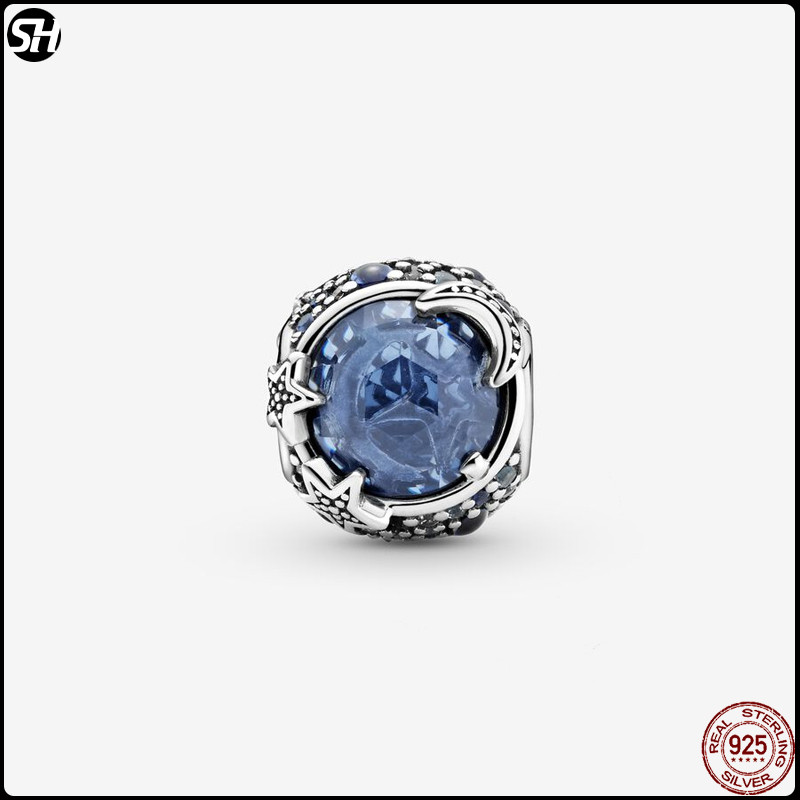 ใหม่ S925 เงินสเตอร์ลิง Blue Moon ดาว Cats Eye หิน Fit Pandora Charms สร้อยข้อมือผู้หญิง DIY เครื่องประดับลูกปัดจี้ของขวัญวันเกิด