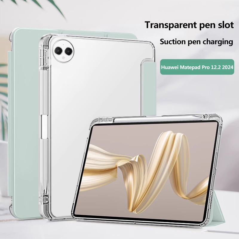 สําหรับ Huawei MatePad Pro 12.2 Air 2024 12 SE 11 11.5 Air 11.5 11 PaperMatte Pro11 10.8 T10S T10 SE 10.1 10.4 10.8 M6 กรณีผู้ถือดินสอ Flip Stand TPU กลับฝาครอบแม่เหล็ก