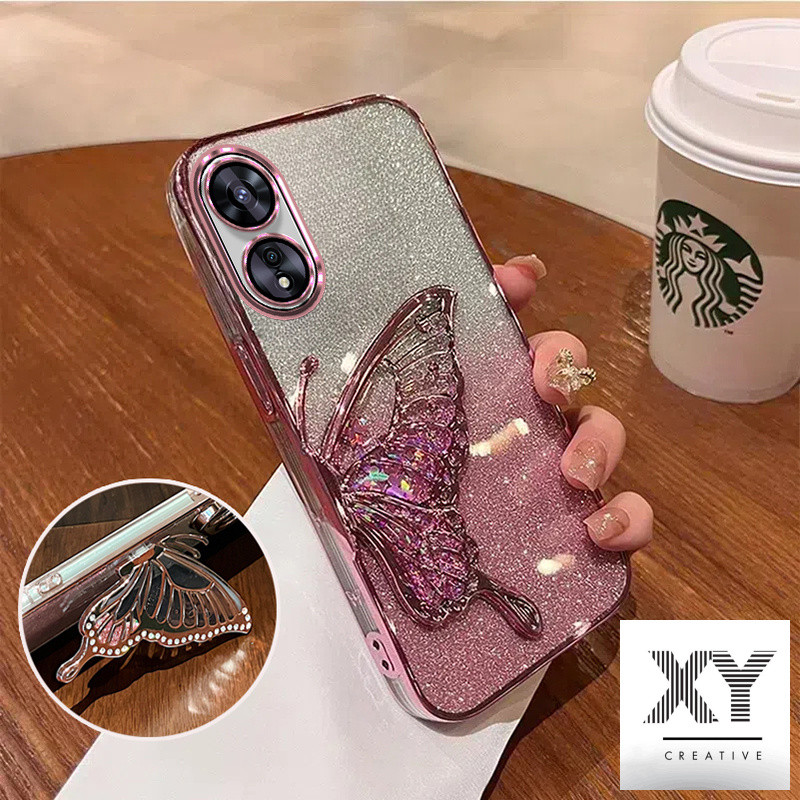 เคส OPPO A18 A38 A58 A78 A98 A15 A15S A16 A16K A17 A17K A54 A55 A74 A96 A94 A36 A76 A57 A77 A77S A12 A12E A52 A92 A53 A31 A5 A9 2020 A3S A5S A7 A8 F9 F11 Pro หรูหรา Electroplated Quicksand Shinny Glitter เกราะป้องกันใสกันกระแทกพร้อมวงเล็บ เคสโทรศัพท์