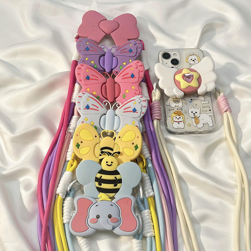 Creative DIY Girly Wings Star โทรศัพท์มือถือคลิปด้านหลังถัก Crossbody เชือกยาว Universal
