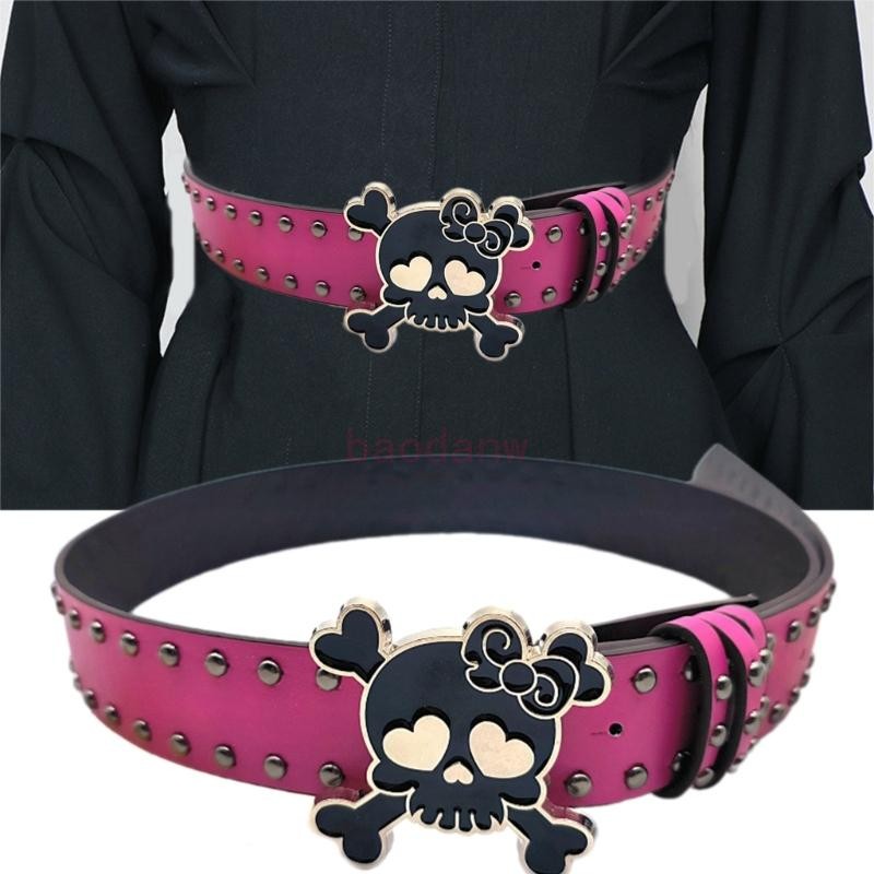 Bdw Hot Girls Rivets Studded เข็มขัดโลหะ Skull Buckle เข็มขัดกางเกงยีนส์กางเกงเข็มขัด 2000s สาว Waiststrap Party เข็มขัด