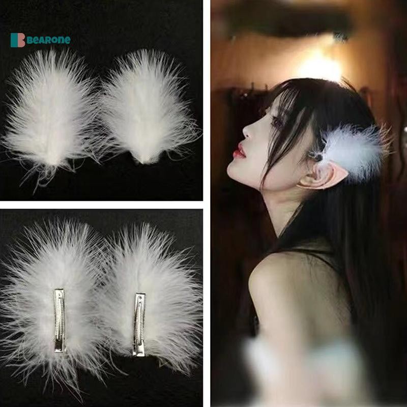 <bearone> 2ชิ้นfairyสีขาวfeatherกิ๊บheaddressงานแต่งงานสําหรับผู้หญิงสาวทุกวันบุคลิกภาพหวานfeather Barrettesเครื่องประดับผมNice