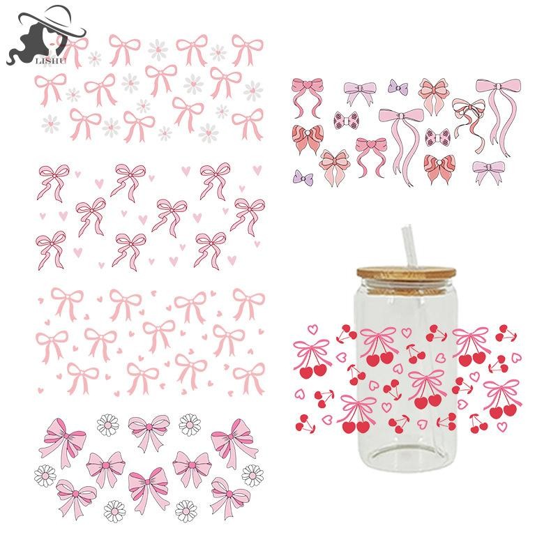 Lishu 3D UV DTF Transfers สติกเกอร์ 16oz ถ้วย Wraps การ์ตูนโบว์พิมพ์สําหรับ DIY แก้วเซรามิคโลหะหนัง th