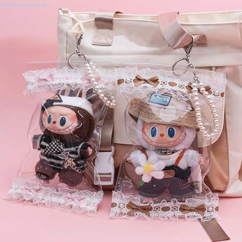 Sevenhome3e ตุ๊กตาเก็บกระเป๋า,โปร่งใสพวงกุญแจมุก Labubu Clear กลางแจ้งตุ๊กตากระเป๋า, Kawaii Thicken 18 ซม. Labubu Time ตุ๊กตาใสกลางแจ้งตุ๊กตากระเป๋าสาว/ชาย