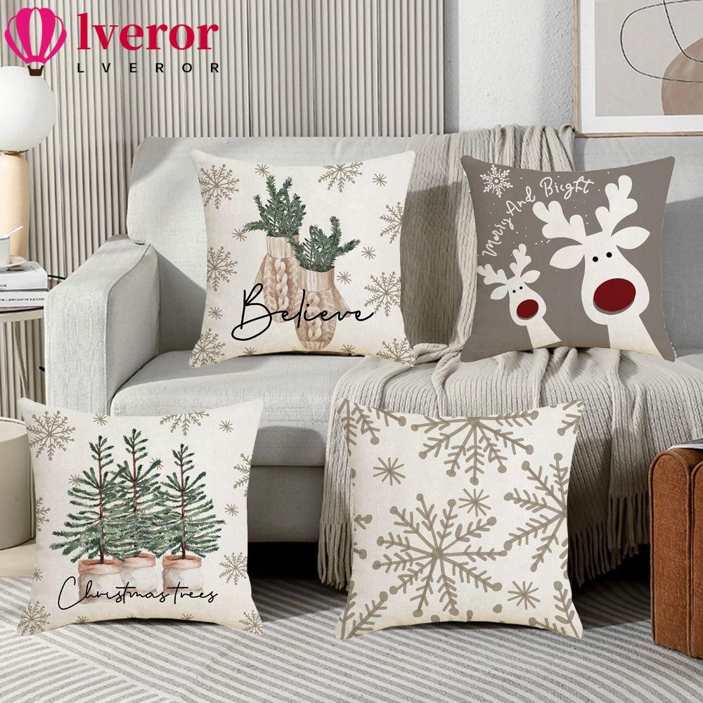 Lveror หมอนคริสต์มาสครอบคลุม,สิ่งทอที่บ้านอุปกรณ์คริสต์มาสปลอกหมอน,แฟชั่นต้นคริสต์มาสรูปแบบ Dacron โซฟาที่นอนปลอกหมอนอิงบ้าน