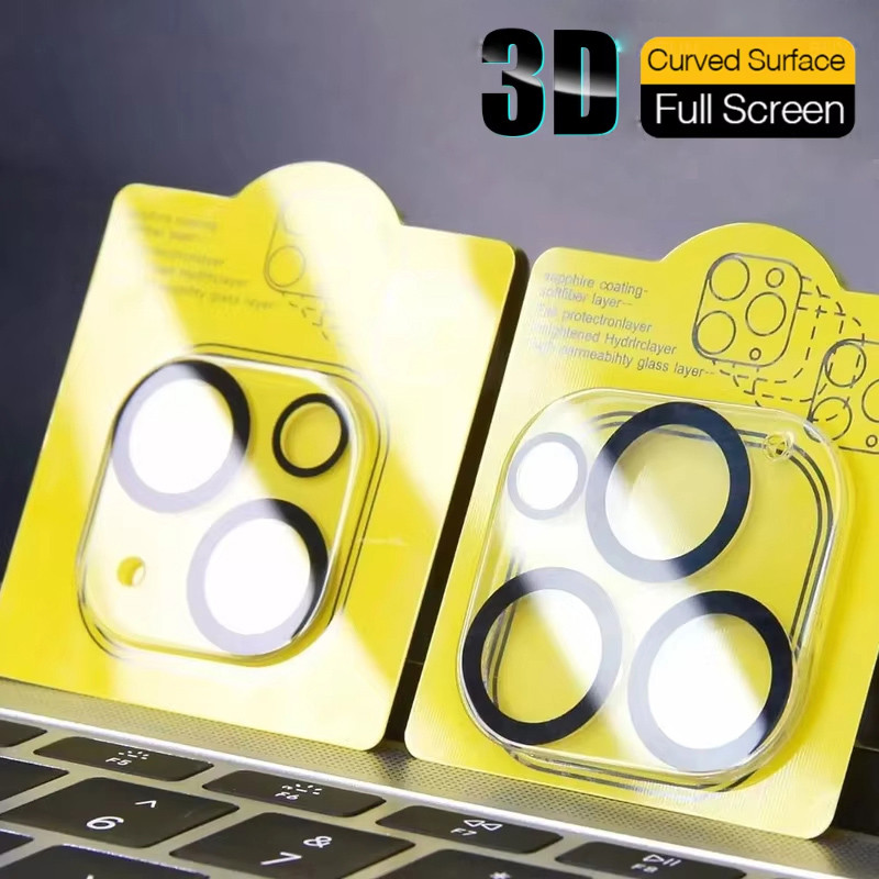 กระจกนิรภัย For iPhone 16 15 14 11 12 13 Pro Max 16 Plus 12 Mini ตัวป้องกันเลนส์กล้อง วงกลมสีดำ ฝาครอบเลนส์ป้องกันเลนส์