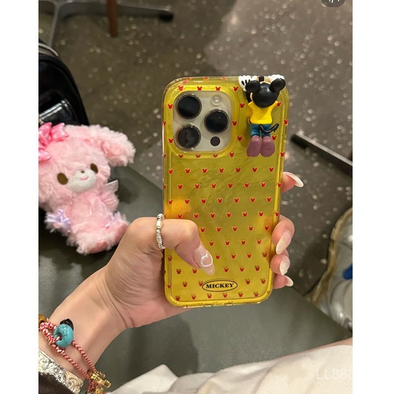 เคสโทรศัพท์สำหรับ iPhone สามมิติสีเหลืองมิกกี้16/15Promax/14รุ่นใหม่13/12/11pro เฉพาะกลุ่ม xsmax/XR สร้างสรรค์7/8PLUS เคสป้องกันแบบเต็มรูขนาดใหญ่ xbtz