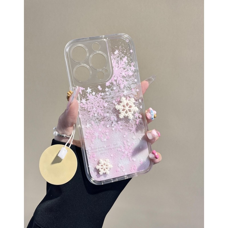 ฤดูใบไม้ร่วงฤดูหนาว xs สไตล์ใหม่ xr เกล็ดหิมะสีชมพู 11 เกล็ดหิมะสามมิติ 12 Liquid Glitter 13 เหมาะสําหรับ Apple 16promax เคสโทรศัพท์ 14 หิมะใส iPhone15 กันกระแทกฝาครอบป้องกัน