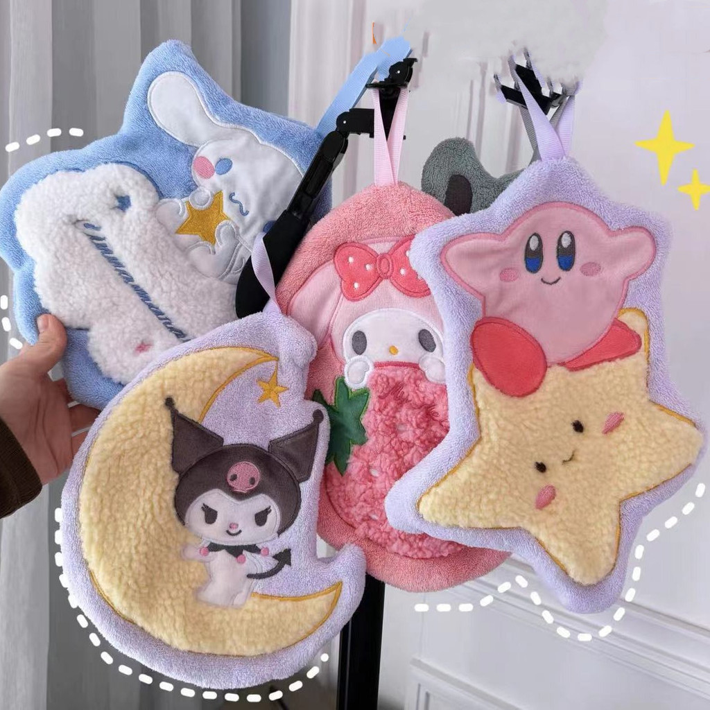 SANRIO ซานริโอ ผ้าเช็ดมือกํามะหยี่ปะการังน่ารักคุโรมิเมโลดี้ห้องครัวห้องน้ําแขวนผ้าเช็ดมือดูดซับแห้งเร็วผ้าขนหนูสี่เหลี่ยมสําหรับเด็ก