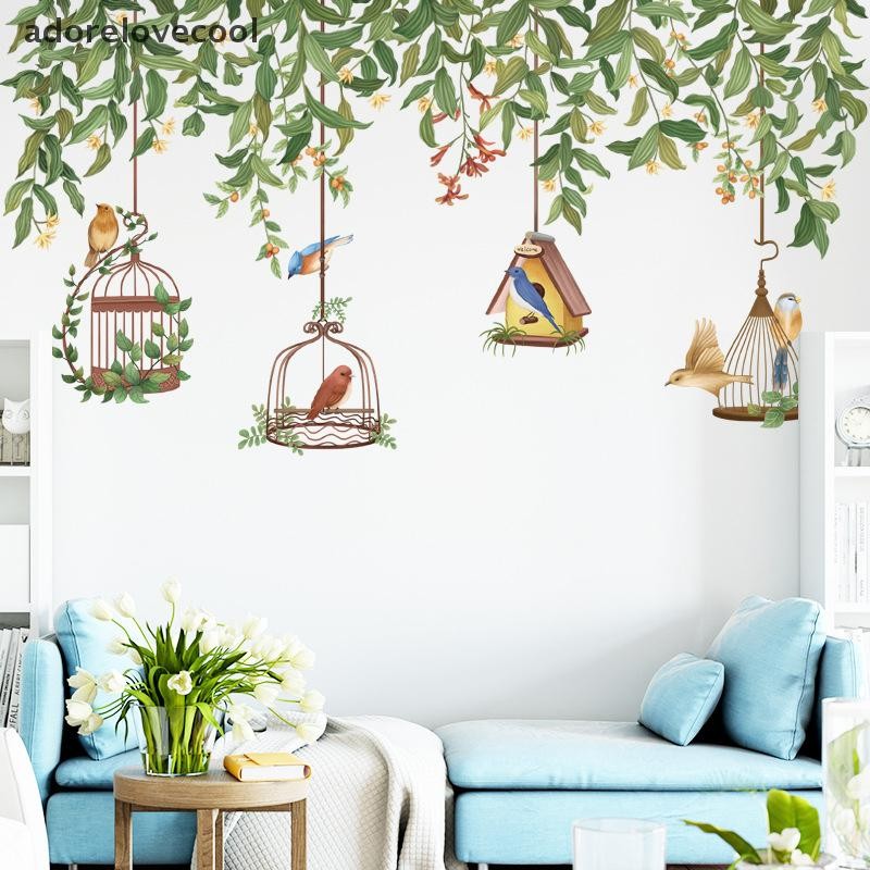 Adth Creative Bird Cage Plant สติ๊กเกอร์ติดผนังขนาดเล็กสดห้องนั่งเล่นตกแต่ง Martijn