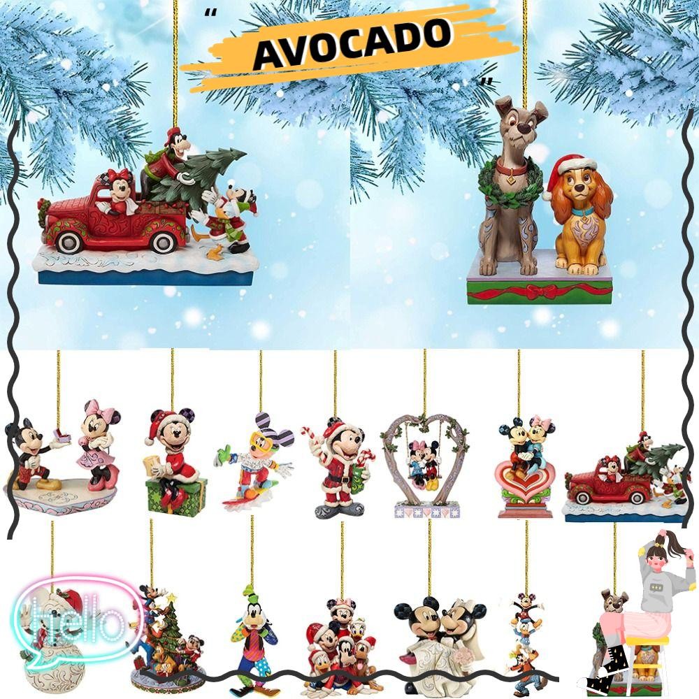 Avocarr จี้ต้นคริสต์มาส จี้อะครีลิคแบนตกแต่งมิกกี้เมาส์ อะนิเมะตลกตัวการ์ตูนมินนี่ตกแต่งเครื่องประดับรถยนต์