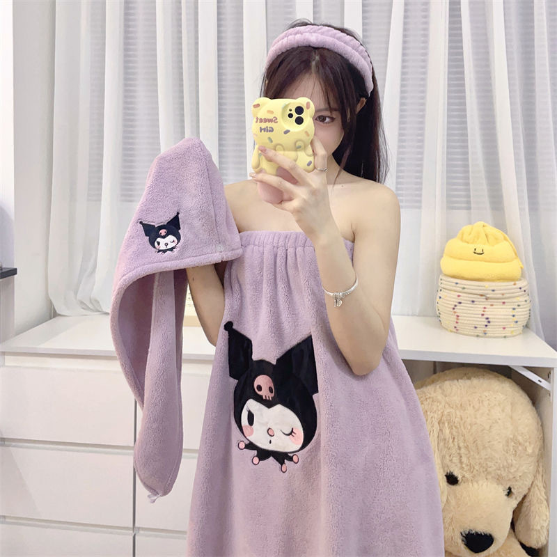 ผ้าขนหนูอาบน้ําคุโรมิสามารถสวมใส่ห่อดูดซับน้ําเสื้อคลุมอาบน้ําหมวกผมแห้งผมวงผ้าขนหนูขนาดใหญ่การ์ตูนอาบน้ํากระโปรงผู้ผลิตขายส่ง