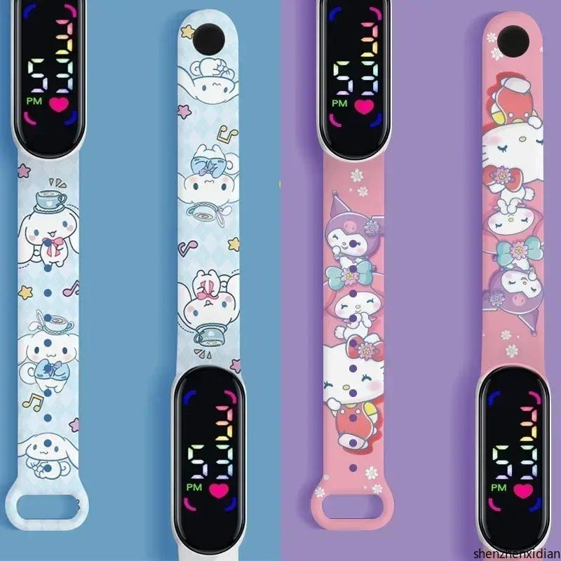 SANRIO อุปกรณ์เสริมซานริโอ นาฬิกาคิตตี้ นาฬิกาคุโรมิ นาฬิกาอิเล็กทรอนิกส์ Led อะนิเมะรูป My Melody ของเล่นเด็กนักเรียนของขวัญคริสต์มาสสําหรับโรงเรียนเด็กนาฬิกา