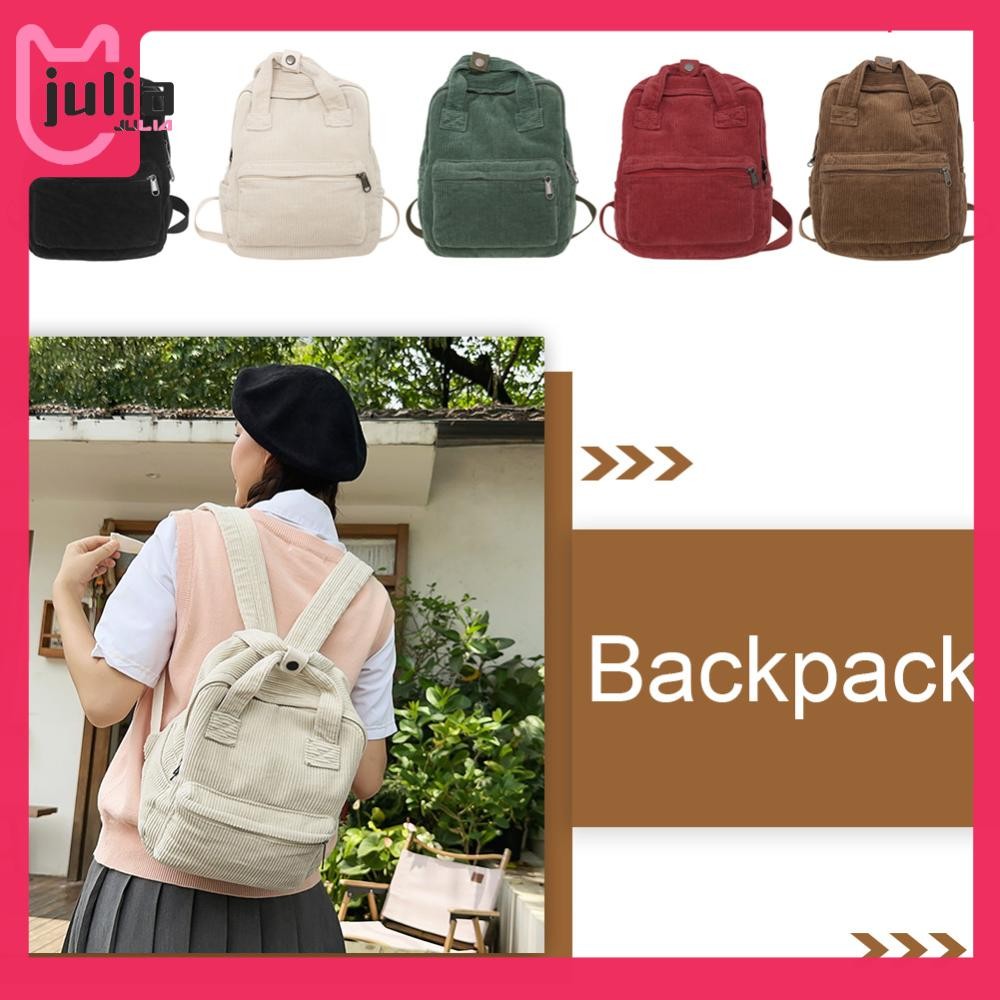 [Julia1.th] กระเป๋าถือผู้หญิงทุกวันสีทึบ Casual Knapsack Corduroy สําหรับสาววัยรุ่นเด็ก