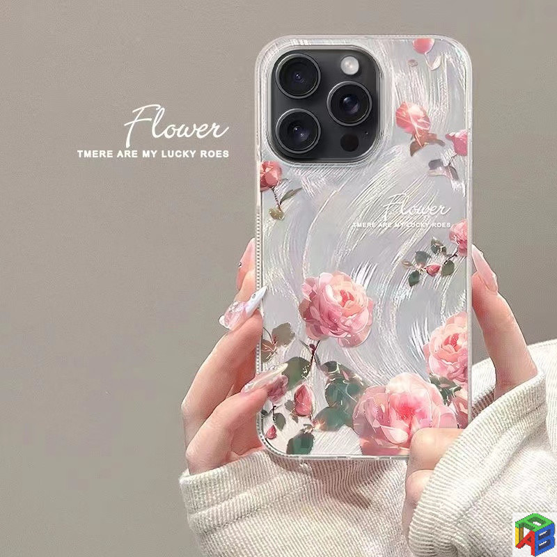 Ins Rose ดอกไม้สําหรับ iPhone15/16 Promax ขั้นสูงเคสโทรศัพท์ 14plus/13 Apple 12/11Promax Drop-Resistant Xr Xsmax feather กรณีสะท้อน